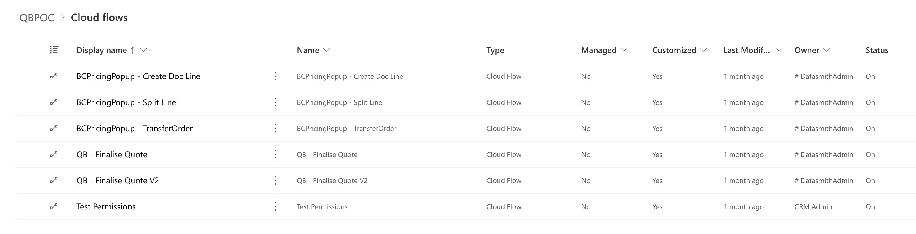 The five Power Automate cloud flows