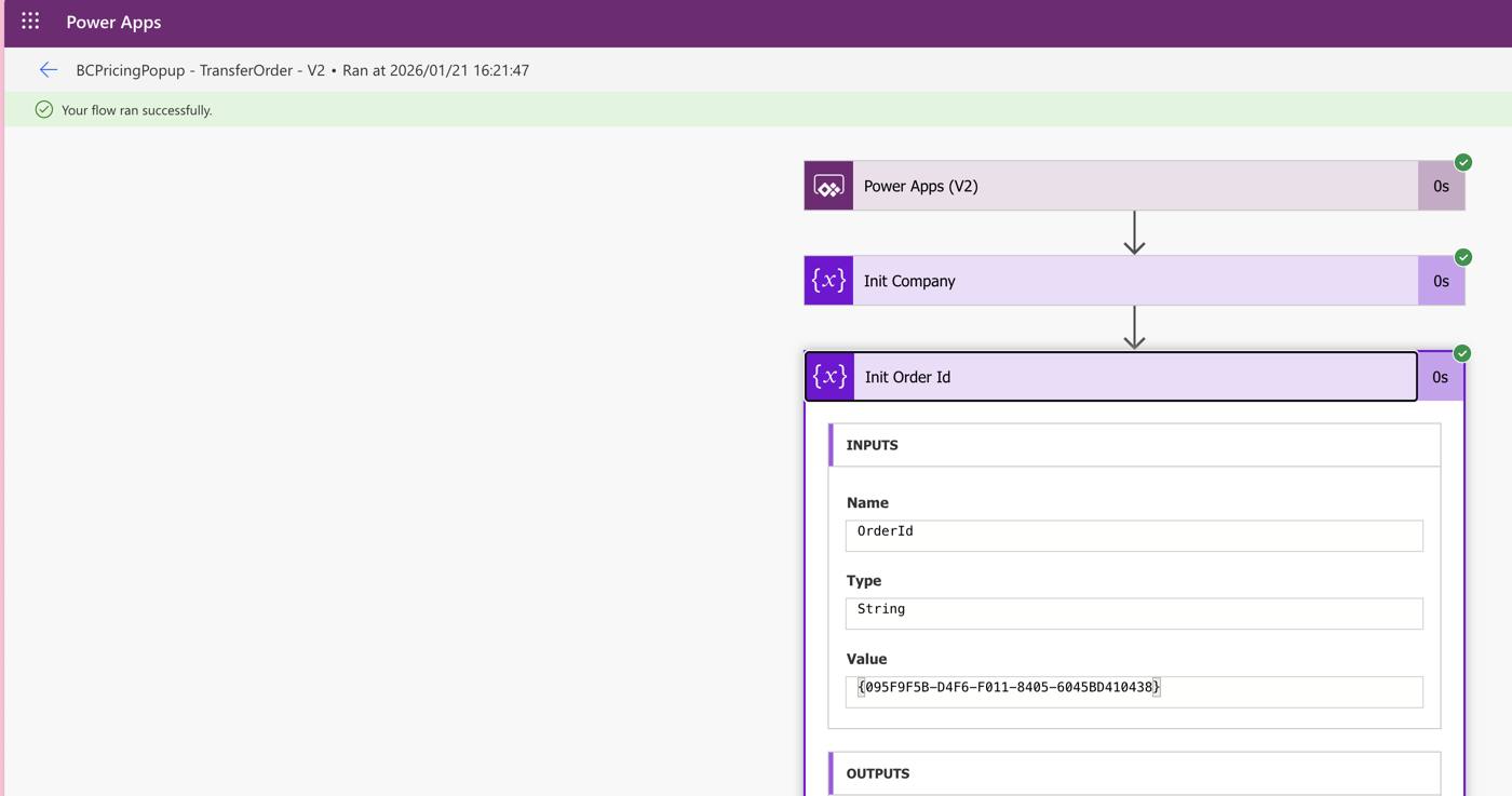 The Transfer Order Power Automate flow